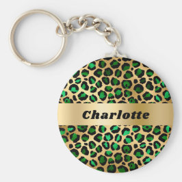 Emerald green gold leopard cheetah patroonnaam sleutelhanger