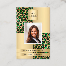 Emerald green gold leopard foto logo QR code Visitekaartje