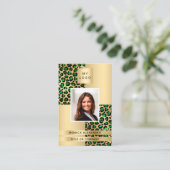 Emerald green gold leopard foto logo QR code Visitekaartje (Staand voorkant)