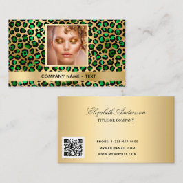 Emerald green gold leopard foto QR code Visitekaartje