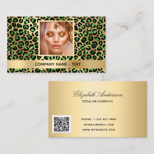 Emerald green gold leopard foto QR code Visitekaartje (Voorkant / Achterkant)