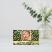 Emerald green gold leopard foto QR code Visitekaartje (Staand voorkant)
