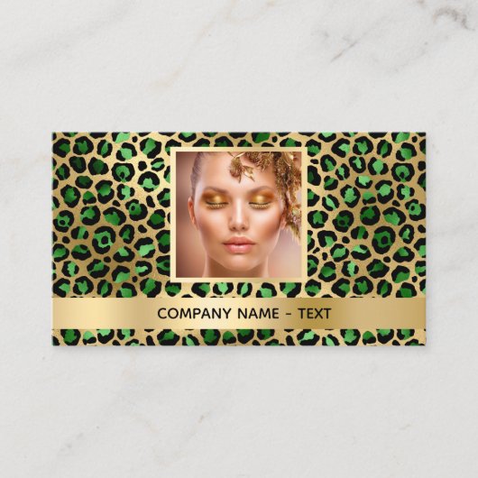 Emerald green gold leopard foto QR code Visitekaartje (Voorkant)
