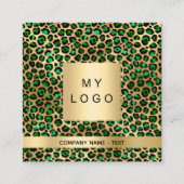 Emerald green gold leopard logo QR-code Vierkante Visitekaartje (Voorkant)