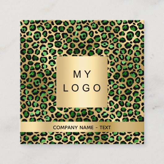 Emerald green gold leopard logo QR-code Vierkante Visitekaartje (Voorkant)