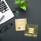 Emerald green gold leopard logo QR-code Vierkante Visitekaartje