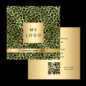Emerald green gold leopard logo QR-code Vierkante Visitekaartje