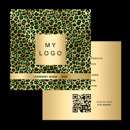 Emerald green gold leopard logo QR-code Vierkante Visitekaartje