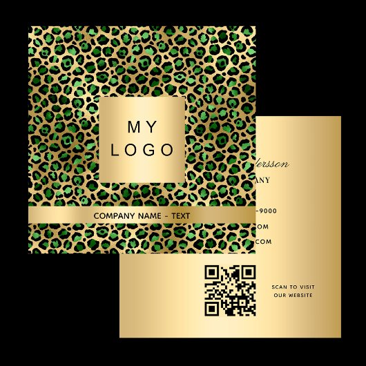 Emerald green gold leopard logo QR-code Vierkante Visitekaartje