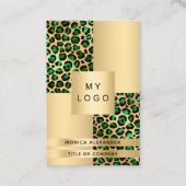 Emerald green gold leopard logo QR-code Visitekaartje (Voorkant)