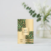 Emerald green gold leopard logo QR-code Visitekaartje (Staand voorkant)