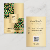 Emerald green gold leopard logo QR-code Visitekaartje (Voorkant / Achterkant)