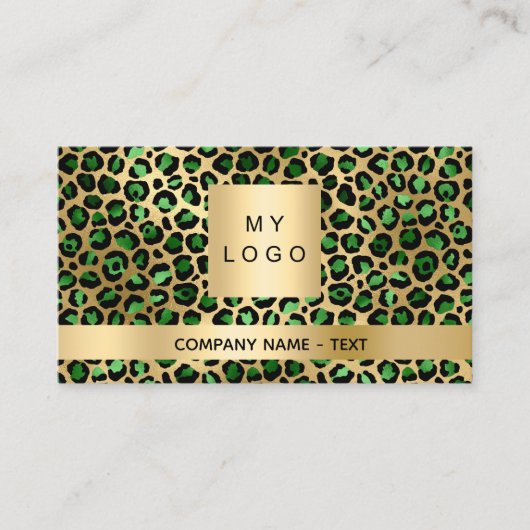 Emerald green gold leopard logo QR-code Visitekaartje (Voorkant)