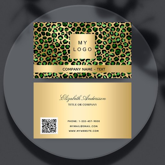 Emerald green gold leopard logo QR-code Visitekaartje