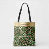 Emerald green gold leopard patroonnaam tote bag (Voorkant)