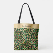 Emerald green gold leopard patroonnaam tote bag (Achterkant)