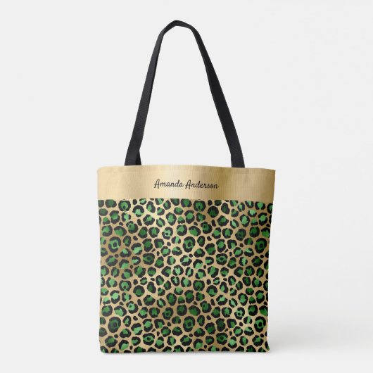 Emerald green gold leopard patroonnaam tote bag (Achterkant)