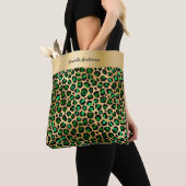 Emerald green gold leopard patroonnaam tote bag (Dichtbij)