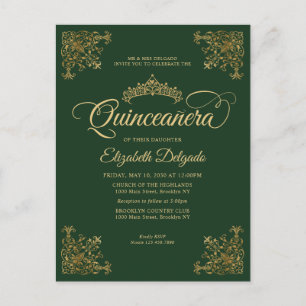 Emerald Green Gold Lijst Tiara Quinceanera Briefkaart