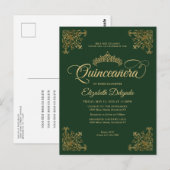 Emerald Green Gold Lijst Tiara Quinceanera Briefkaart (Voorkant / Achterkant)