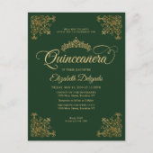  Emerald Green Gold Lijst Tiara Quinceanera Briefkaart (Voorkant)