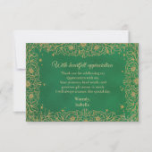 Emerald Green Gold Line Art Floral Quinceañera Bedankkaart (Voorkant)