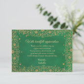 Emerald Green Gold Line Art Floral Quinceañera Bedankkaart (Staand voorkant)