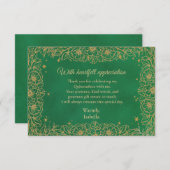 Emerald Green Gold Line Art Floral Quinceañera Bedankkaart (Voorkant / Achterkant)