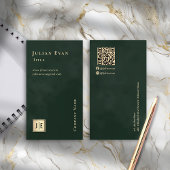 Emerald Green & Gold Luxe Monogram Verticaal Visitekaartje