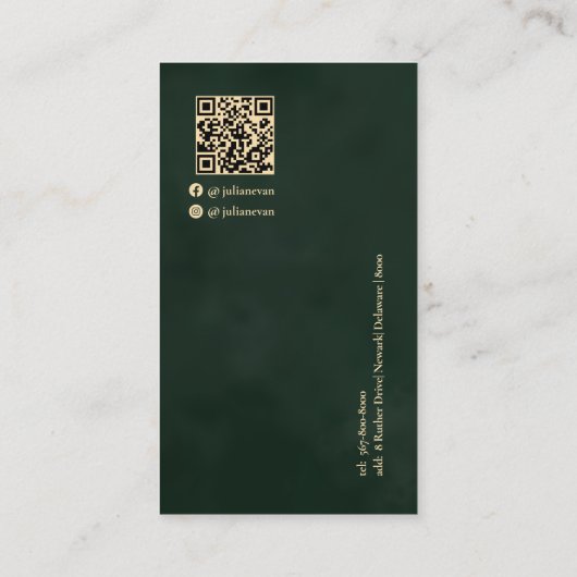 Emerald Green & Gold Luxe Monogram Verticaal Visitekaartje (Achterkant)