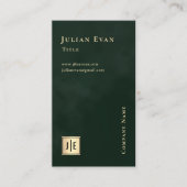Emerald Green & Gold Luxe Monogram Verticaal Visitekaartje (Voorkant)