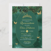 Emerald Green Gold Luxury Butterfly Quinceanera Kaart (Voorkant)