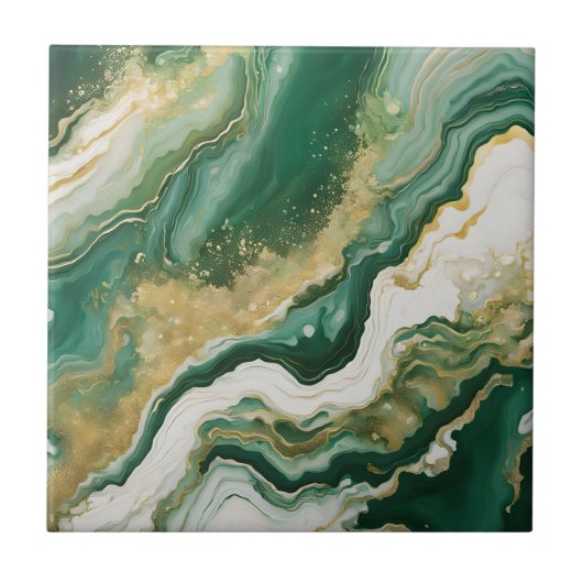 Emerald Green & Gold Marble Agate Abstract Tegeltje (Voorkant)