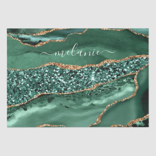 Emerald Green Gold Marble Custom Name Tissue Paper Tissuepapier (Voorkant)