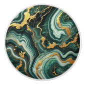 Emerald Green & Gold Marble Look Glam Keramische Knop (Voorkant)