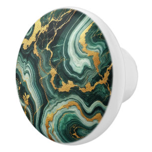 Emerald Green & Gold Marble Look Glam Keramische Knop