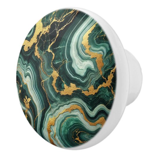 Emerald Green & Gold Marble Look Glam Keramische Knop (Rechts)