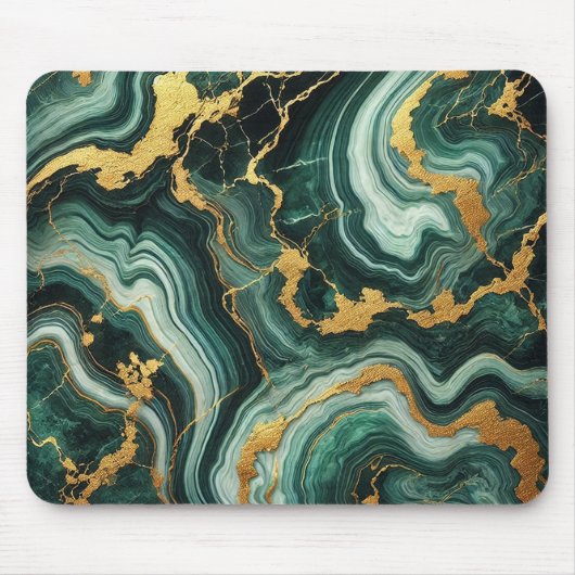Emerald Green & Gold Marble Look Glam Muismat (Voorkant)