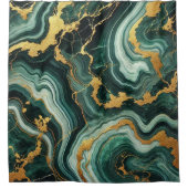 Emerald Green & Gold Marble Look Glam Wedding Douchegordijn (Voorkant)