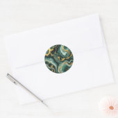 Emerald Green & Gold Marble Look Glam Wedding Ronde Sticker (Envelop)