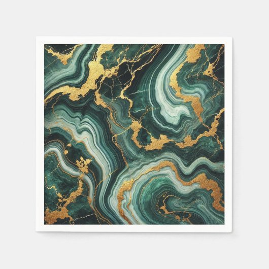 Emerald Green & Gold Marble Look Glam Wedding Servet (Voorkant)