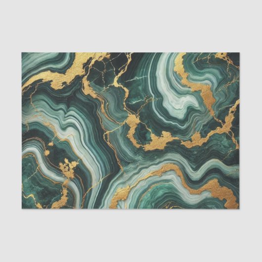 Emerald Green & Gold Marble Look Glam Wedding Tissuepapier (Voorkant)