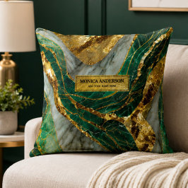 Emerald Green Gold Marble Metallic Luxury Geode Accent Kussen