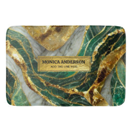 Emerald Green Gold Marble Metallic Luxury Geode Badmat