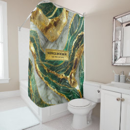 Emerald Green Gold Marble Metallic Luxury Geode Douchegordijn