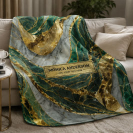 Emerald Green Gold Marble Metallic Luxury Geode Fleece Deken