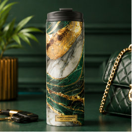 Emerald Green Gold Marble Metallic Luxury Geode Thermosbeker