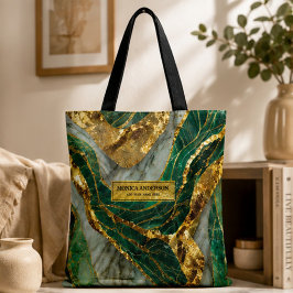 Emerald Green Gold Marble Metallic Luxury Geode Tote Bag