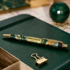 Emerald Green Gold Marble Metallic Luxury Geode Zwarte Inkt Pen