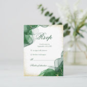 Emerald Green Gold Marble White Wedding RSVP Card Kaartje (Staand voorkant)